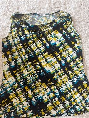 Calvin Klein Black, White, Yellow & Teal Abstract Print Tank Top